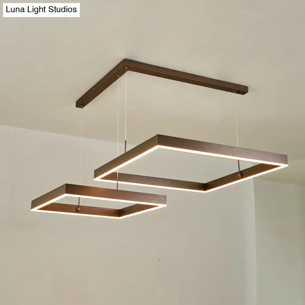 Led Square Drop Pendant Chandelier For Bedrooms - 2/3 Tiered Simple Metal Design Coffee