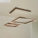 Led Square Drop Pendant Chandelier For Bedrooms - 2/3 Tiered Simple Metal Design Coffee