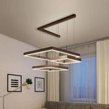 Led Square Drop Pendant Chandelier For Bedrooms - 2/3 Tiered Simple Metal Design Coffee / 3 Tiers
