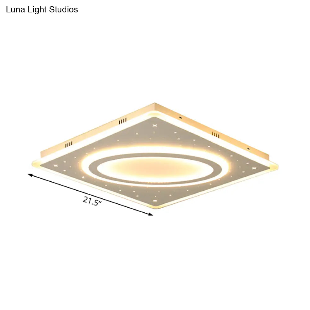 Led Square Flush Mount Ceiling Light In White/Warm With Metal Frame 21.5’/23.5’ Wide