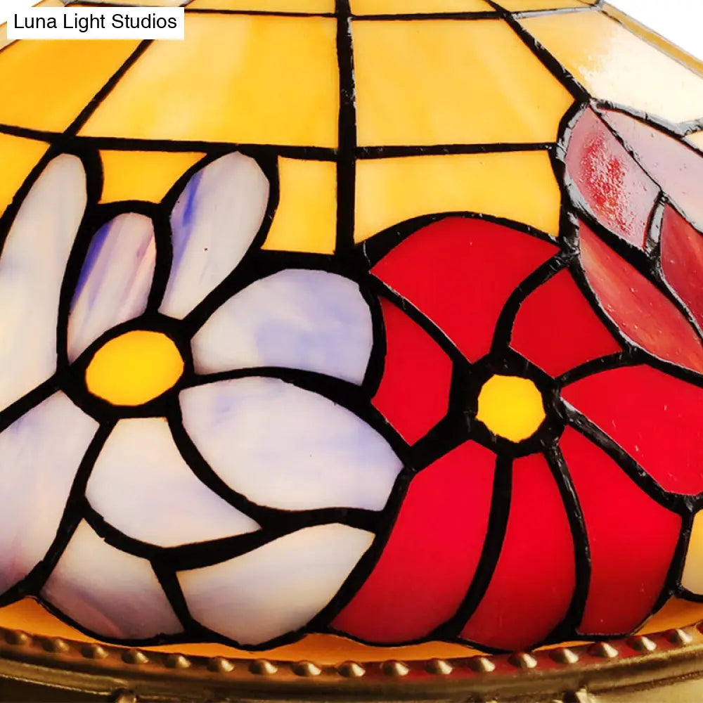 Led Stained Glass Flower Flush Mount Ceiling Light In Brass - Multiple Sizes Available