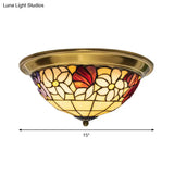 Led Stained Glass Flower Flush Mount Ceiling Light In Brass - Multiple Sizes Available