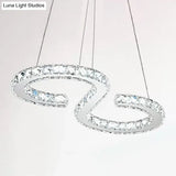 Led Stainless Steel Chandelier With Clear Crystal Curve Frame - Elegant Hanging Light For Living