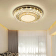 Led Stainless - Steel Flush Mount Crystal Block Ceiling Light Fixture / Round