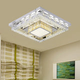 Led Stainless - Steel Flush Mount Crystal Block Ceiling Light Fixture / Square Plate