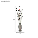 Led Standing Lamp With Art Decor Cutout Vase & Floret Design In Black