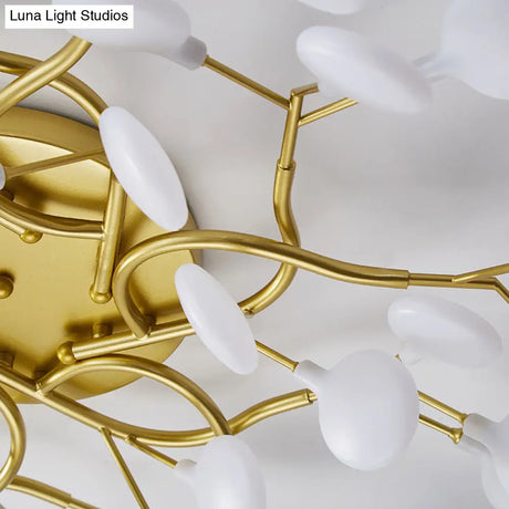 Led Tree Branch Semi Flush Chandelier Light For Living Room With Firefly Shade - Modern Metallic