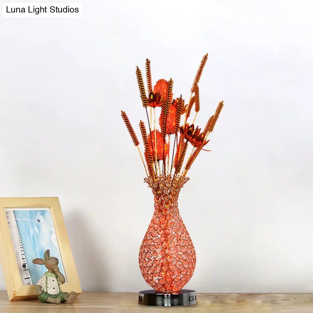 Led Vase Shape Desk Light Art Decor - Gold/Silver Metal Lamp With Crystal Encrusted Base