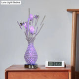 Led Vase Shape Desk Light Art Decor - Gold/Silver Metal Lamp With Crystal Encrusted Base
