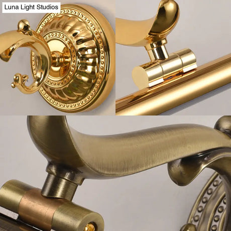 Led Wall Light In Bronze/Gold Finish - Classic Bathroom Vanity Fixture Elongated Metal Shade