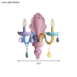 Led Wall Light With Crystal Deco: Glass Candle Sconce For Child Bedroom 2 Lights Kids