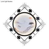 Led Wall Lights For Living Room With Black Chinese Mount And Rhombus Frame