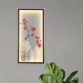 Led Wall Mount Lamp With Banana Leaf And Flower Mural - Asian Aluminum Design In Black