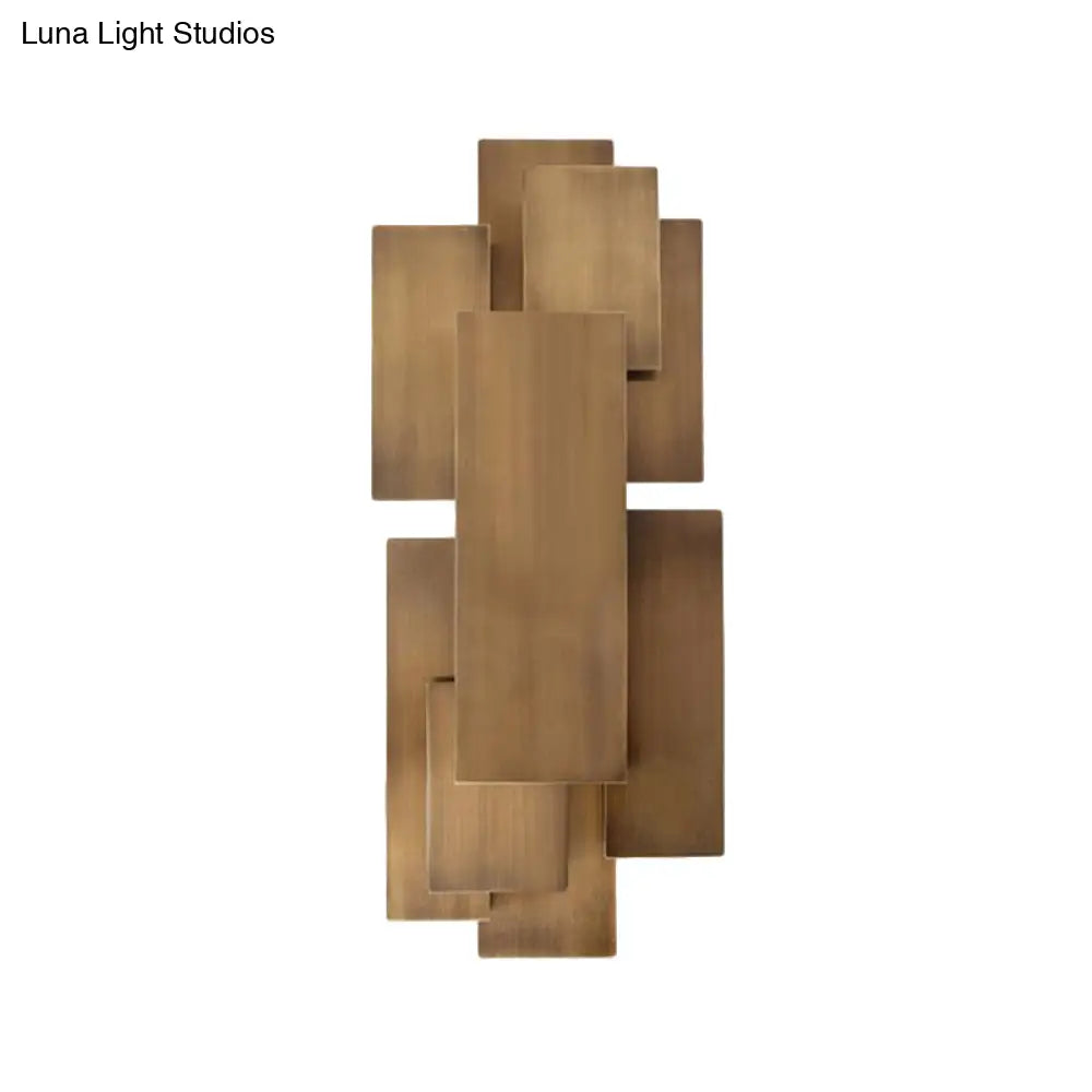 Led Wall Sconce With Metallic Rectangular Shade For Stairway Or Dark Wood
