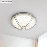 Led White Glass Flush Mount Ceiling Light With Metal Cage - Country Dome Fixture