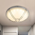 Led White Glass Flush Mount Ceiling Light With Metal Cage - Country Dome Fixture