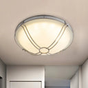 Led White Glass Flush Mount Ceiling Light With Metal Cage - Country Dome Fixture