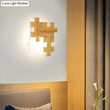 Led Wooden Jigsaw Puzzle Wall Lamp With Acrylic Shade For Bedroom