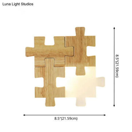 Led Wooden Jigsaw Puzzle Wall Lamp With Acrylic Shade For Bedroom