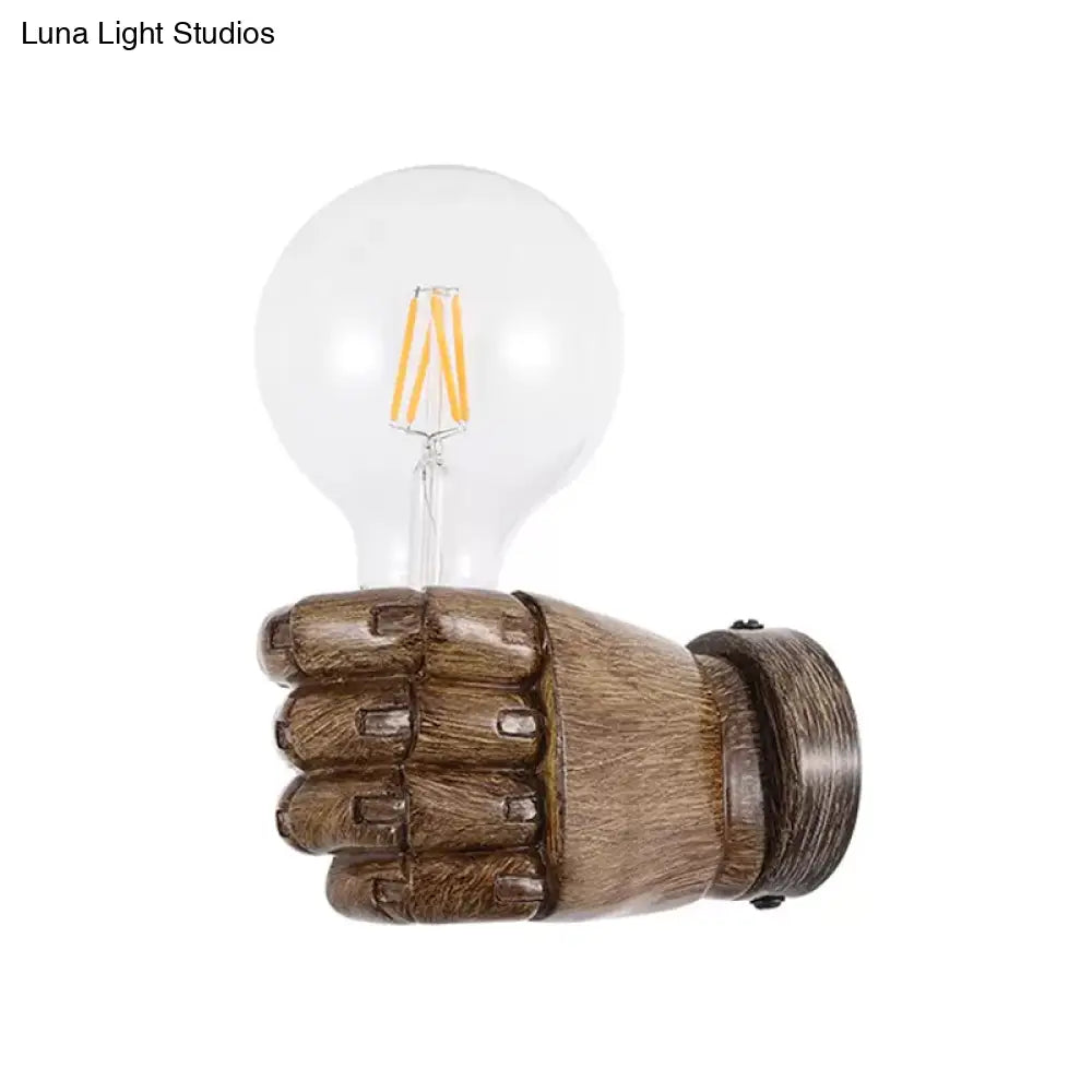 Left/Right Fist Wall Light - Nordic 1-Bulb Resin Sconce For Restaurants Wood