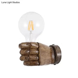 Left/Right Fist Wall Light - Nordic 1-Bulb Resin Sconce For Restaurants Wood