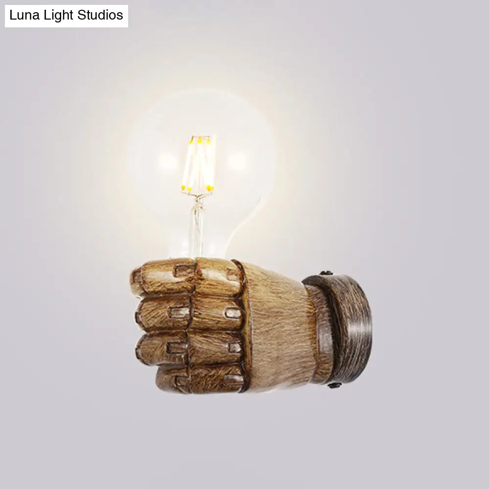 Left/Right Fist Wall Light - Nordic 1-Bulb Resin Sconce For Restaurants Wood