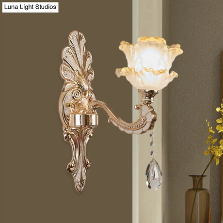 Lettuce-Edge Chamber Wall Lamp: Antique Frosted Glass Sconce Light Fixture
