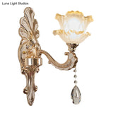 Lettuce-Edge Chamber Wall Lamp: Antique Frosted Glass Sconce Light Fixture