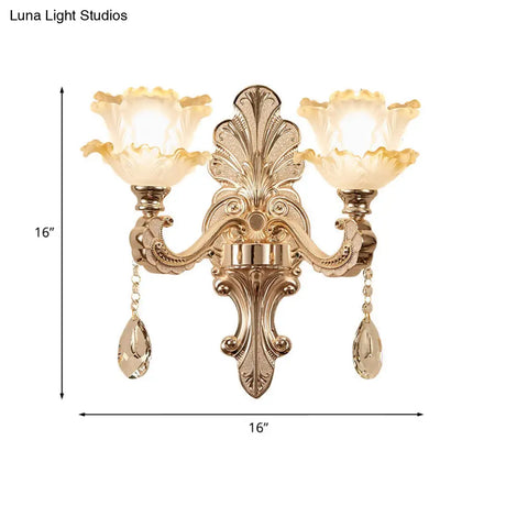 Lettuce-Edge Chamber Wall Lamp: Antique Frosted Glass Sconce Light Fixture