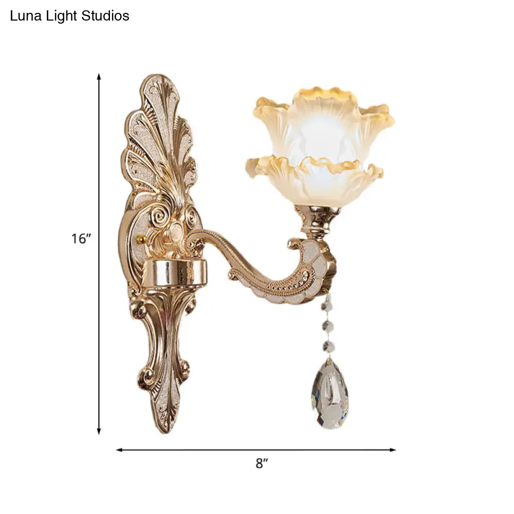 Lettuce-Edge Chamber Wall Lamp: Antique Frosted Glass Sconce Light Fixture