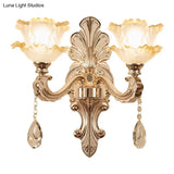 Lettuce-Edge Chamber Wall Lamp: Antique Frosted Glass Sconce Light Fixture
