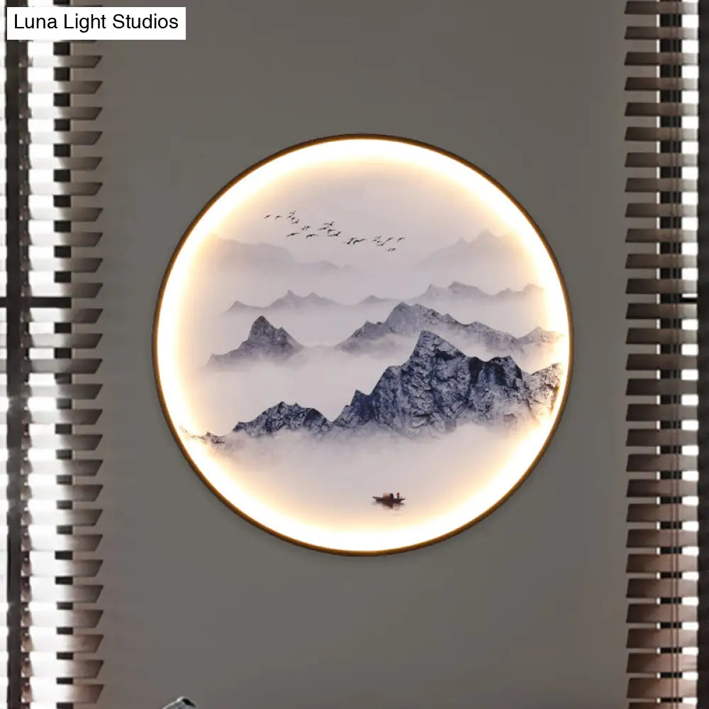 Light Asia Aluminum Led Wall Mounted Mural For Living Room Decoration - Blue Foggy Mountain