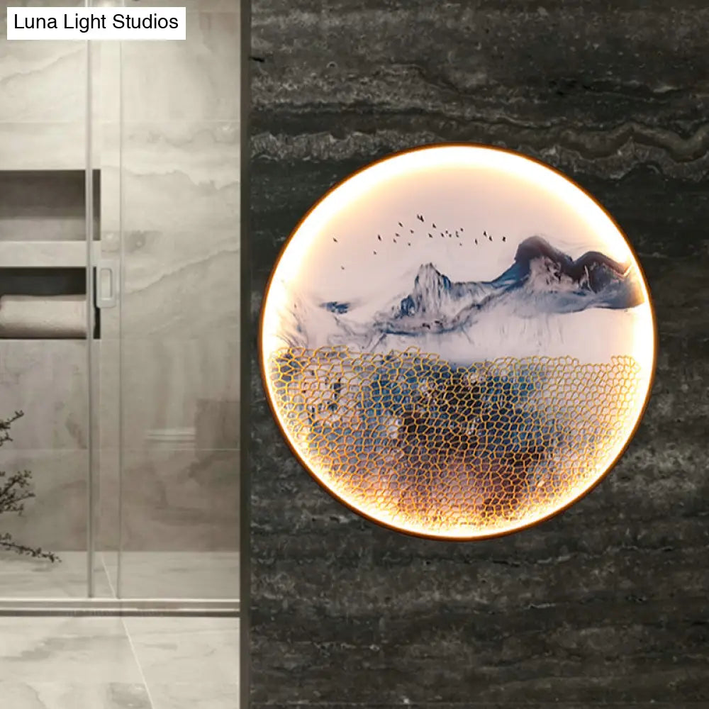 Light Asia Aluminum Led Wall Mounted Mural For Living Room Decoration - Blue Foggy Mountain