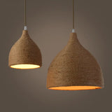 Light Beige Rope Pendant - Retro Industrial Teardrop Hanging Lamp For Dining Room / 7’