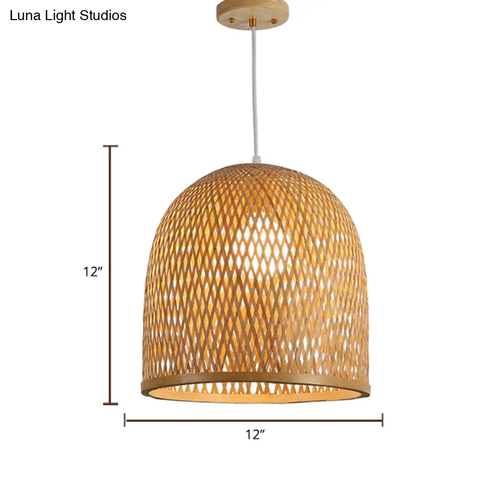 Light Brown Dome Pendant Fixture - 1 Bulb Nordic Bamboo Ceiling For Restaurants