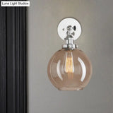 Light Grey Glass Wall Sconce: Industrial Black/Brass/Copper Globe Living Room Lighting Fixture