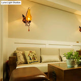 Light Yellow Cracked Glass Vase Wall Mount With Orange Crystal Deco - 1 Bathroom Sconce