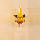 Light Yellow Cracked Glass Vase Wall Mount With Orange Crystal Deco - 1 Bathroom Sconce