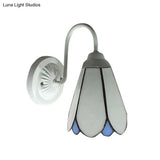 Lily Sconce Light: 1-Head White Glass Tiffany Wall Mounted Fixture For Bedroom