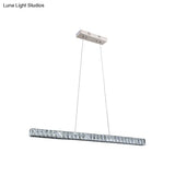 Linear Crystal Block Island Pendant Led Lighting In Silvery Modern Style For Dining Room Suspension