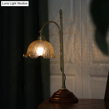 Lison - Gold Crackled Glass Bell Floral Desk Lamp
