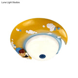 Little Angel Resin Crescent Flush Mount Light - Modern Ceiling Lamp For Kid Bedroom