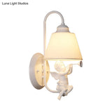 Little Angel Wall Light For Childs Bedroom - Metal Sconce With Single Head And Tapered Shade