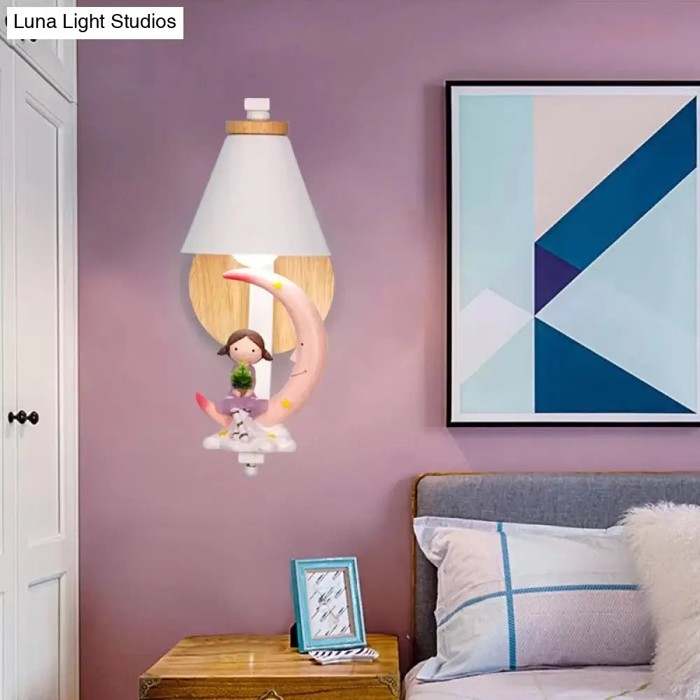 Little Kid Deco Funnel Shade Wall Light: Lovely 1 Head Metal Sconce For Child Bedroom