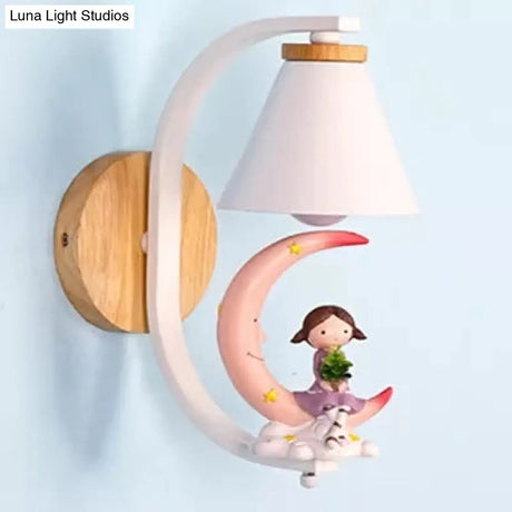 Little Kid Deco Funnel Shade Wall Light: Lovely 1 Head Metal Sconce For Child Bedroom
