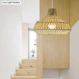 Living Room Ceiling Pendant Light - Traditional Beige Hanging Lamp With Urn Paper Shade