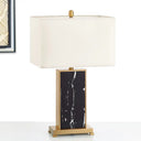 Living Room Table Lamp - Luxury Black Fabric Nightstand Light With Stone Base