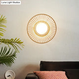 Living Room Wall Mounted Asian Style Bamboo Sconce Lamp With Beige Shade