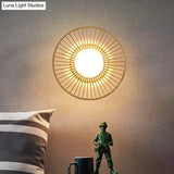 Living Room Wall Mounted Asian Style Bamboo Sconce Lamp With Beige Shade