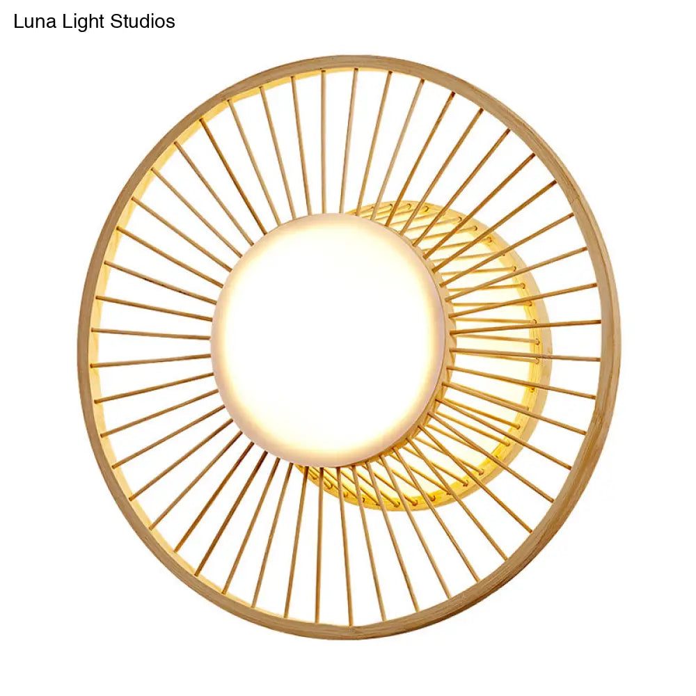 Living Room Wall Mounted Asian Style Bamboo Sconce Lamp With Beige Shade
